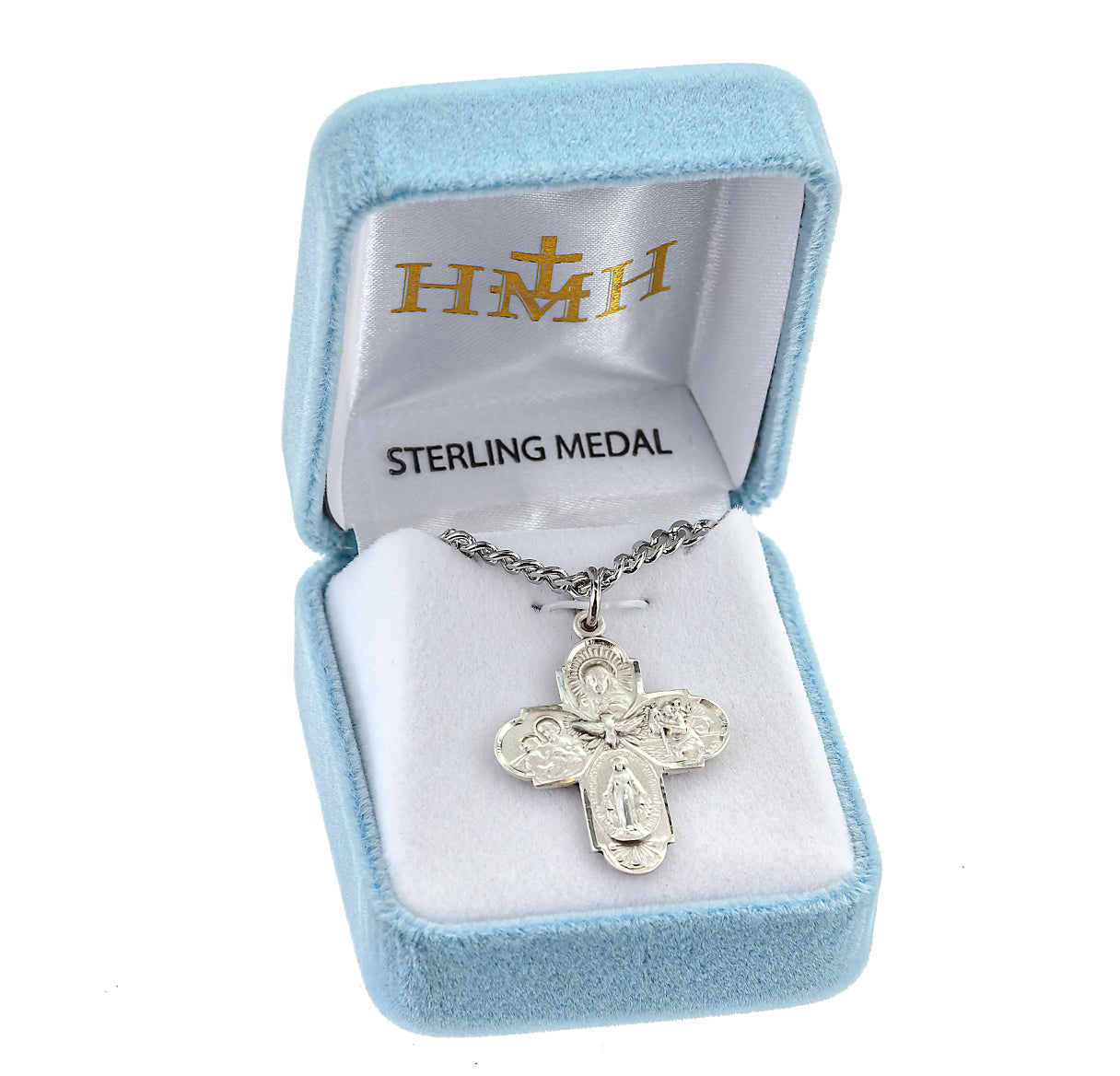 Sterling Silver 4-Way Cross Medal Pendant with Chain | .925 Silver