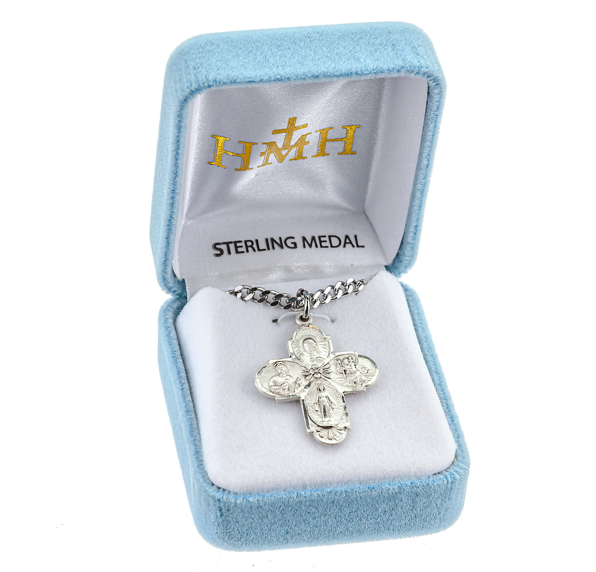Sterling Silver 4-Way Cross Medal Pendant with Chain | .925 Silver