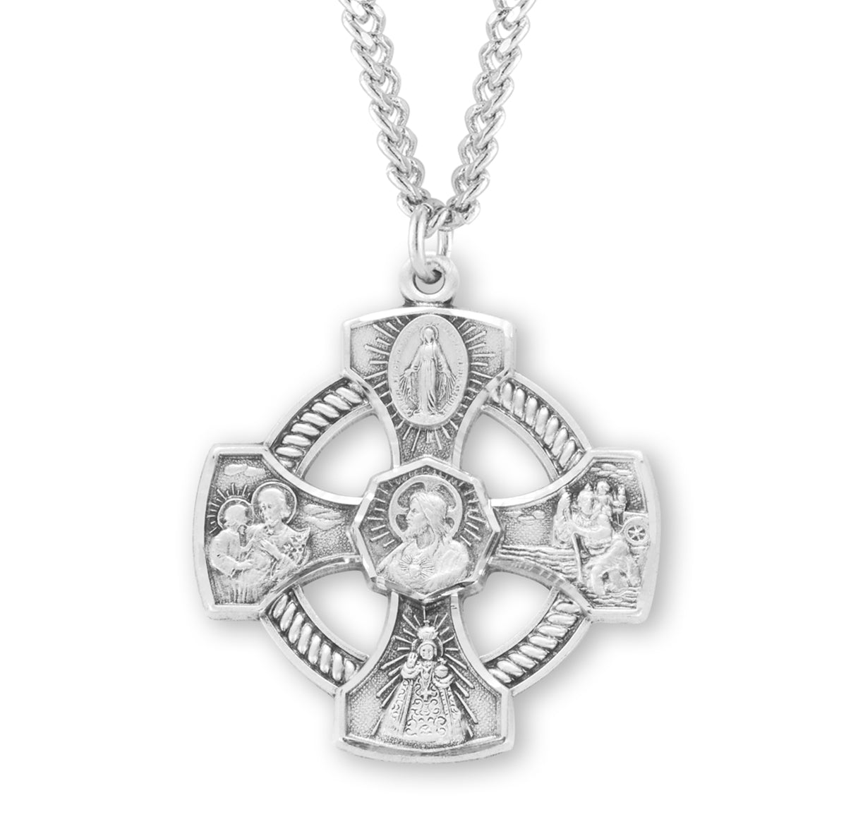 Sterling Silver 5-Way Medal Pendant with Chain | .925 Silver