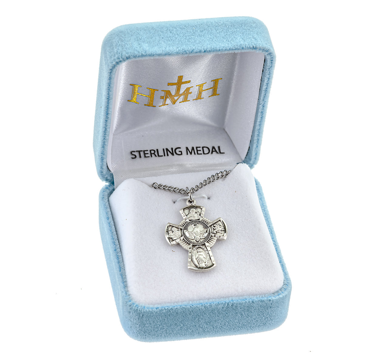 Sterling Silver 4-Way Cross Medal Pendant with Chain | .925 Silver