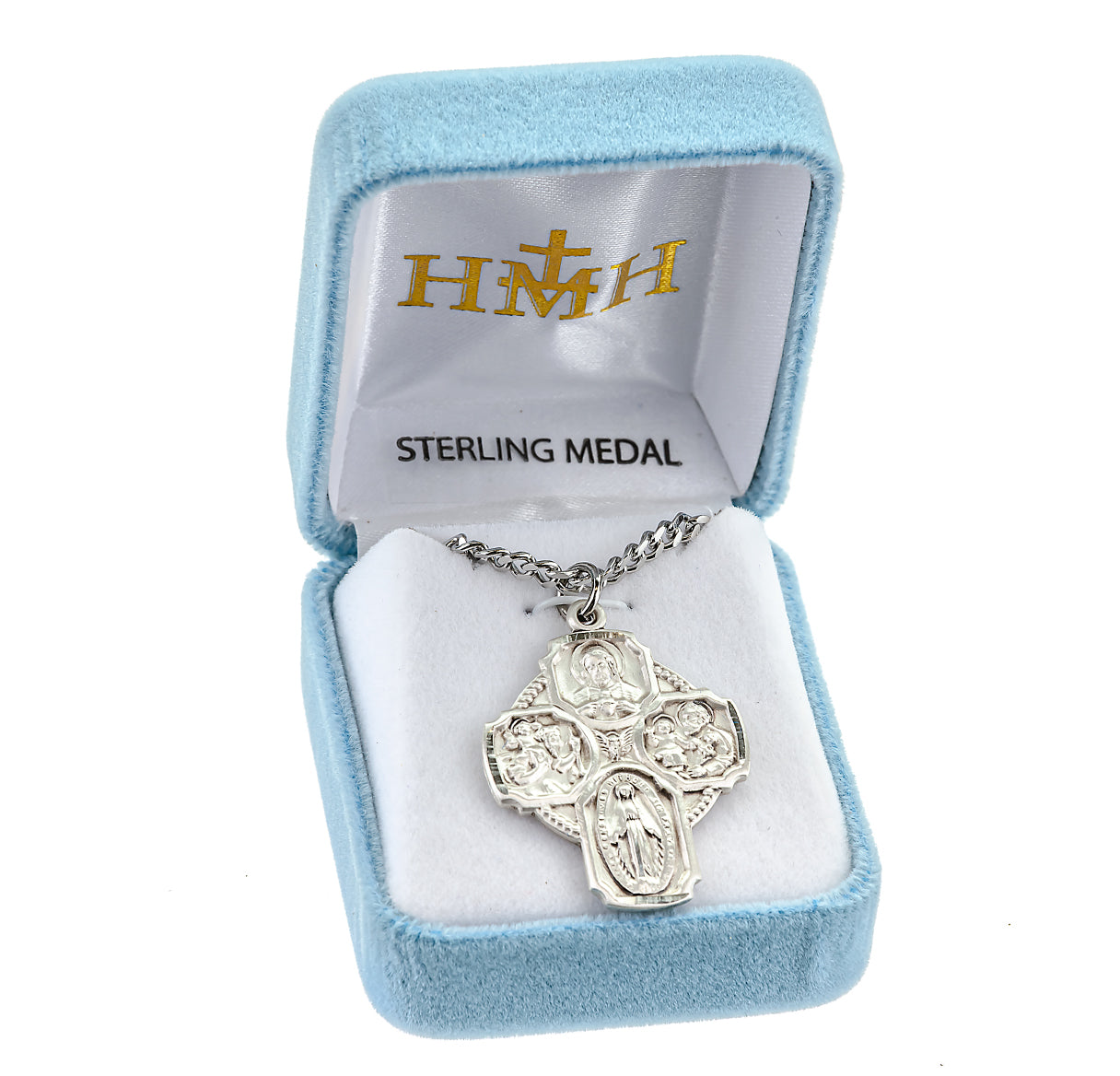 Sterling Silver 4-Way Cross Medal Pendant with Chain | .925 Silver