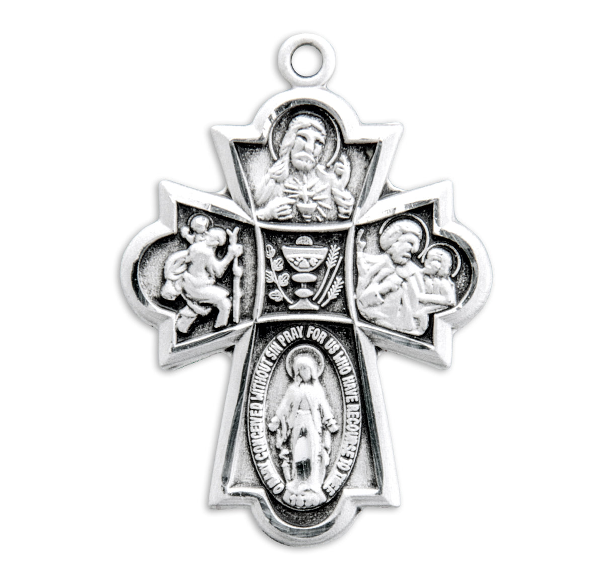 Sterling Silver 4-Way Cross Medal Pendant with Chain | .925 Silver