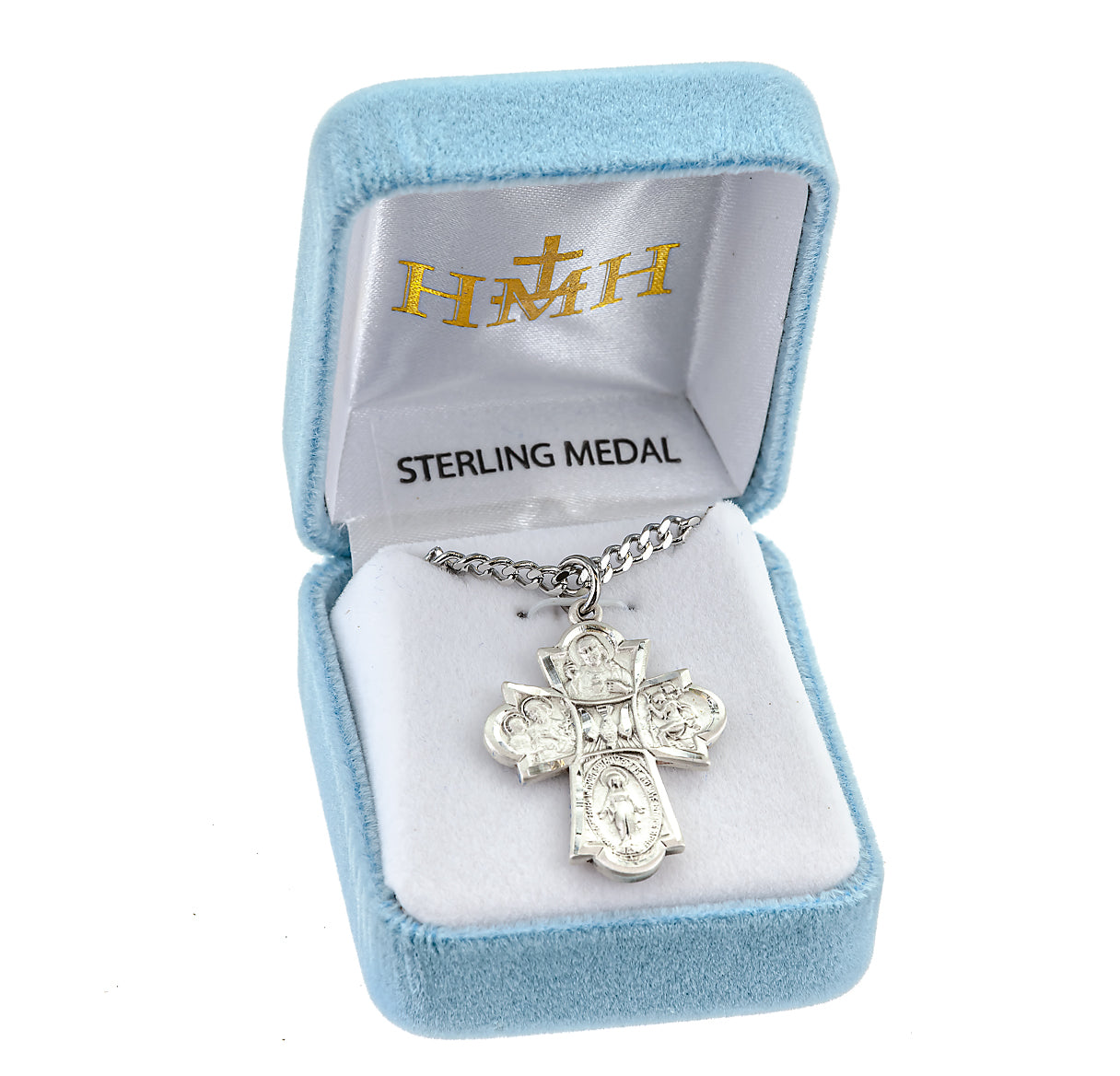 Sterling Silver 4-Way Cross Medal Pendant with Chain | .925 Silver