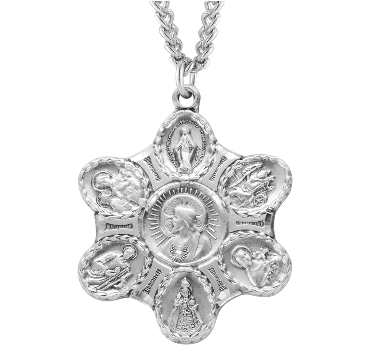Sterling Silver Seven-Way Medal Pendant with Chain | .925 Silver
