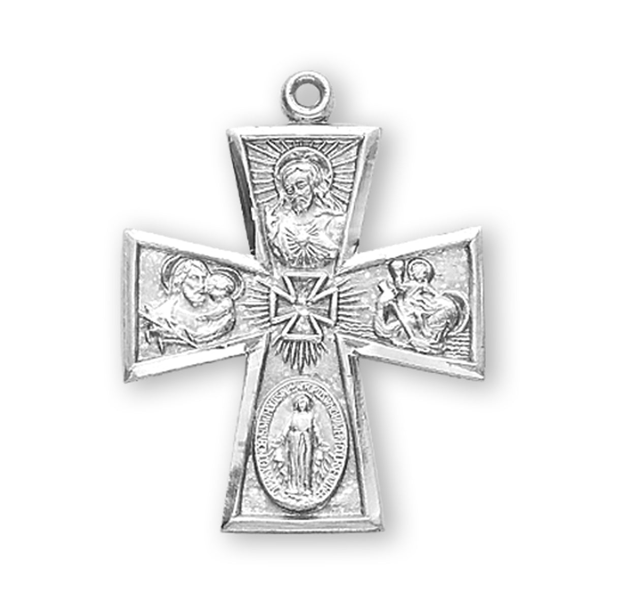 Sterling Silver 4-Way Cross Medal Pendant with Chain | .925 Silver