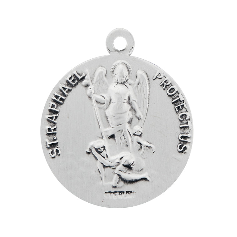 Saint Christopher Protect Us and Saint Raphael Double Sided Sterling Silver Medal Pendant with Chain | .925 Silver