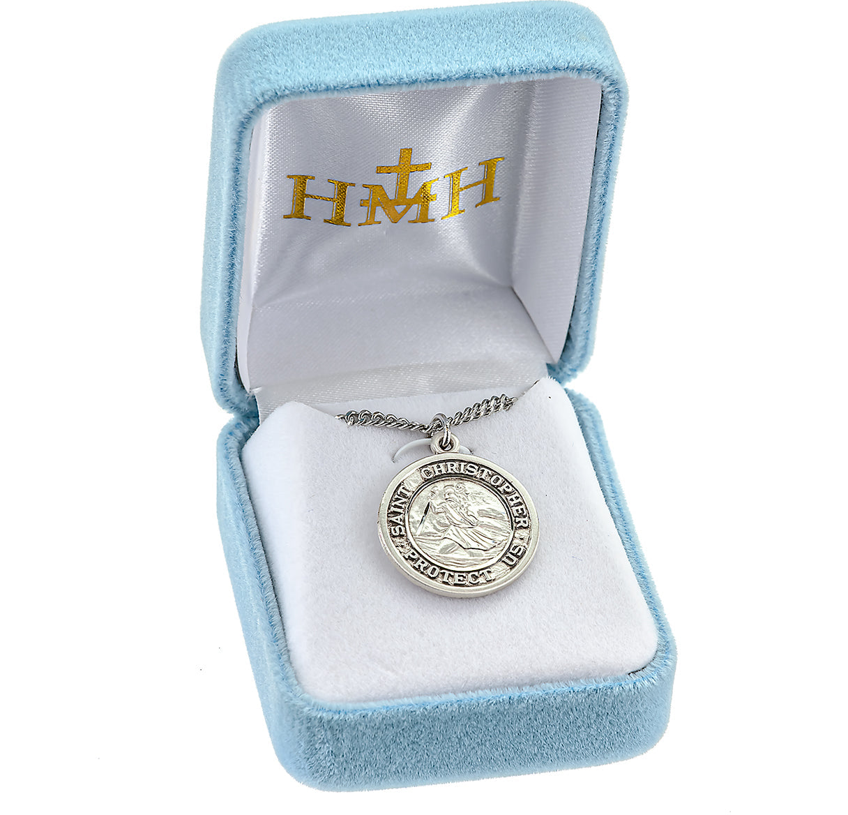 Saint Christopher Protect Us Sterling Silver Medal Pendant with Chain | .925 Silver