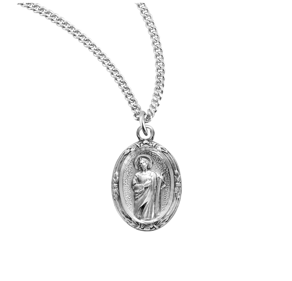 Saint Jude Oval Sterling Silver Medal Pendant with Chain | .925 Silver