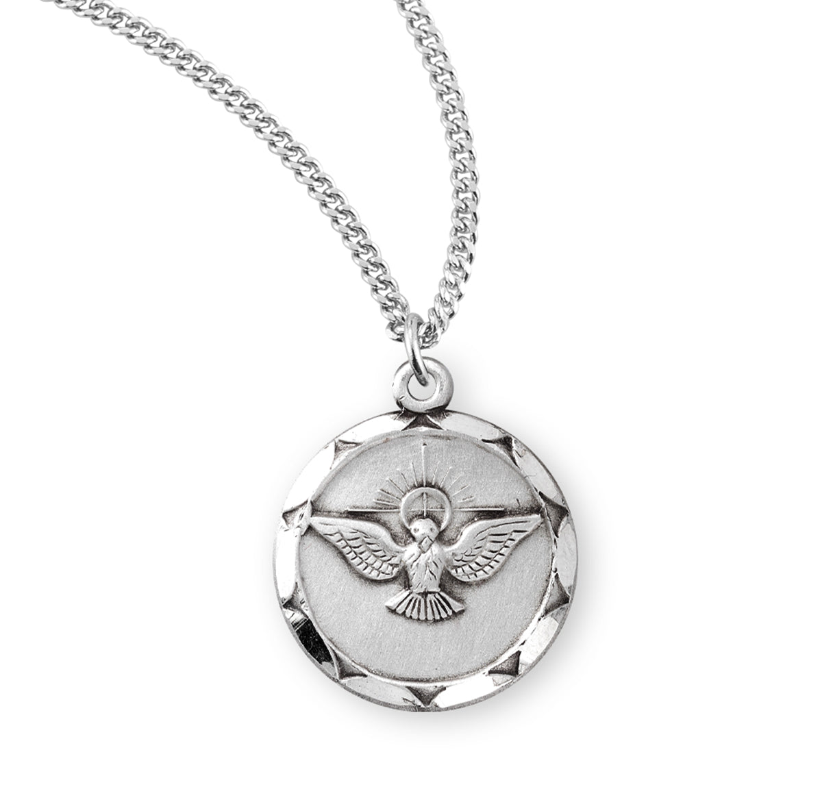 Holy Spirit Round Sterling Silver Medal Pendant with Chain | .925 Silver