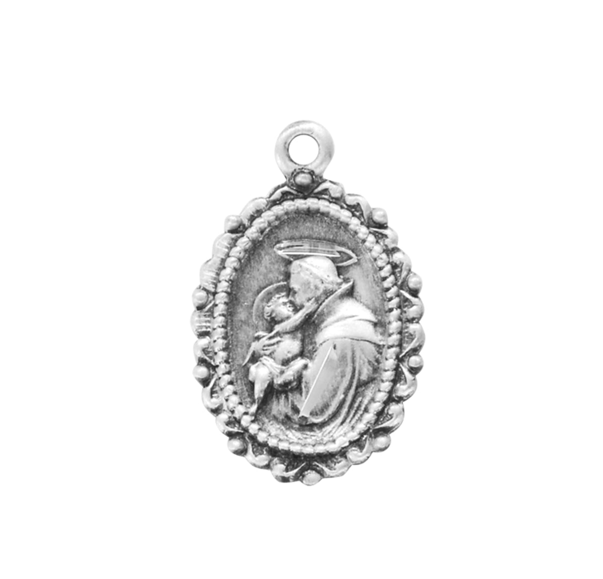 Saint Anthony Oval Sterling Silver Medal Pendant with Chain | .925 Silver