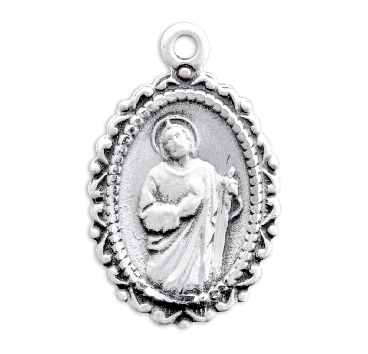 Saint Jude Oval Sterling Silver Medal Pendant with Chain | .925 Silver