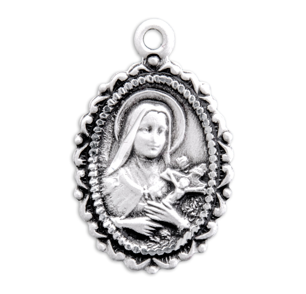 Saint Therese of Lisieux Oval Sterling Silver Medal Pendant with Chain | .925 Silver