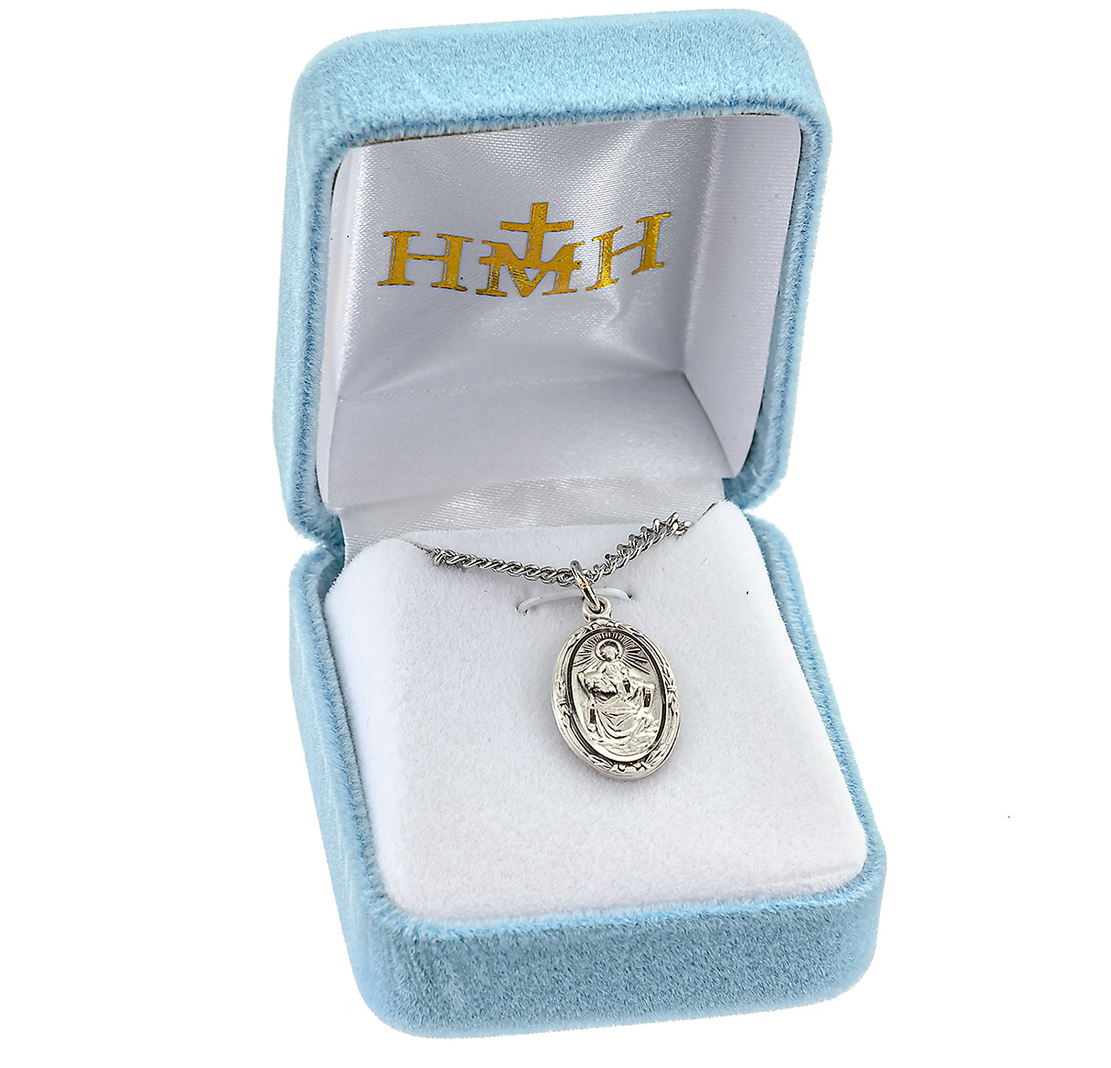 Saint Christopher Protect Us Oval Sterling Silver Medal Pendant with Chain | .925 Silver