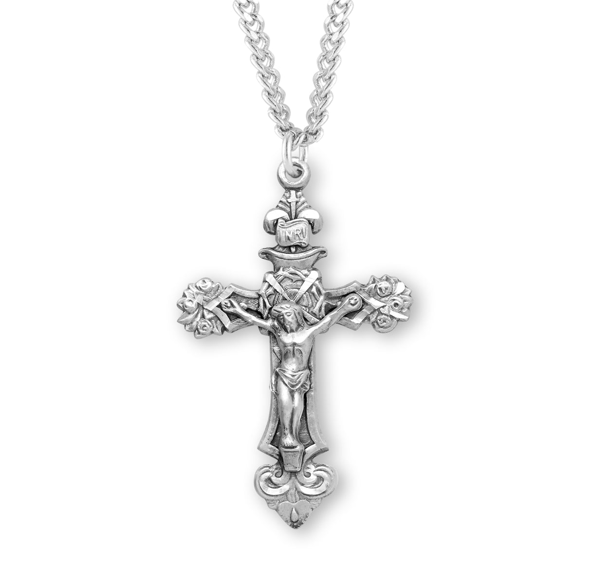 Sterling Silver Filigree Scroll Relief Design Crucifix Necklace | .925 Silver