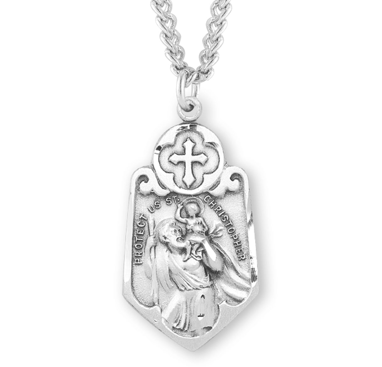 Saint Christopher Protect Us Sterling Silver Medal Pendant with Chain | .925 Silver