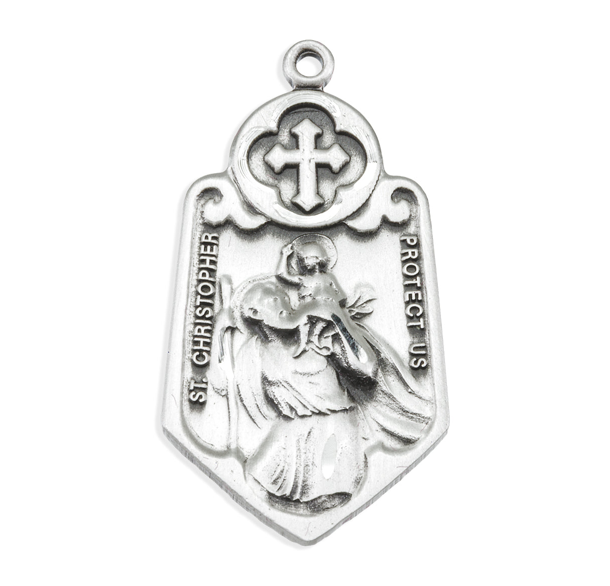 Saint Christopher Protect Us Sterling Silver Medal Pendant with Chain | .925 Silver