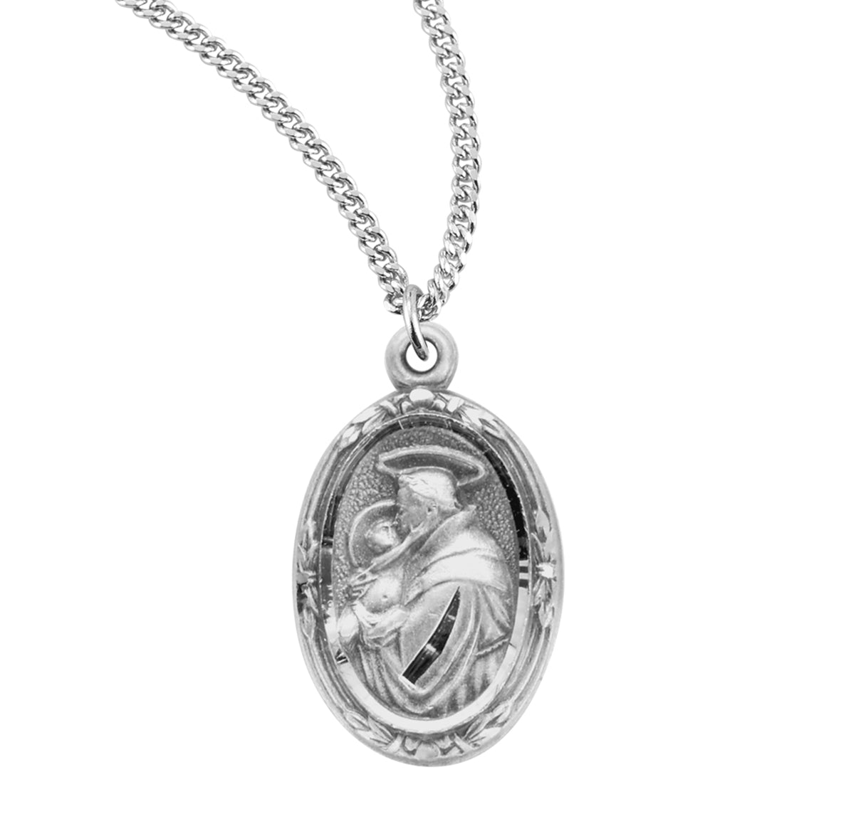 Saint Anthony Oval Sterling Silver Medal Pendant with Chain | .925 Silver