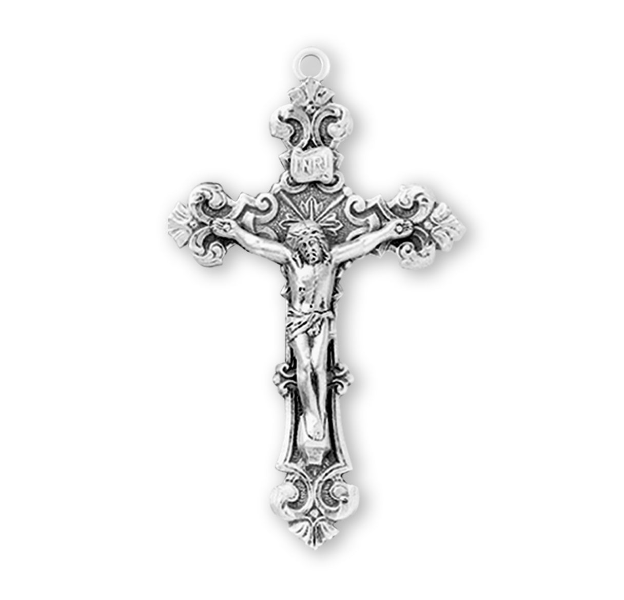 Sterling Silver Filigree Scroll Relief Design Crucifix Necklace | .925 Silver