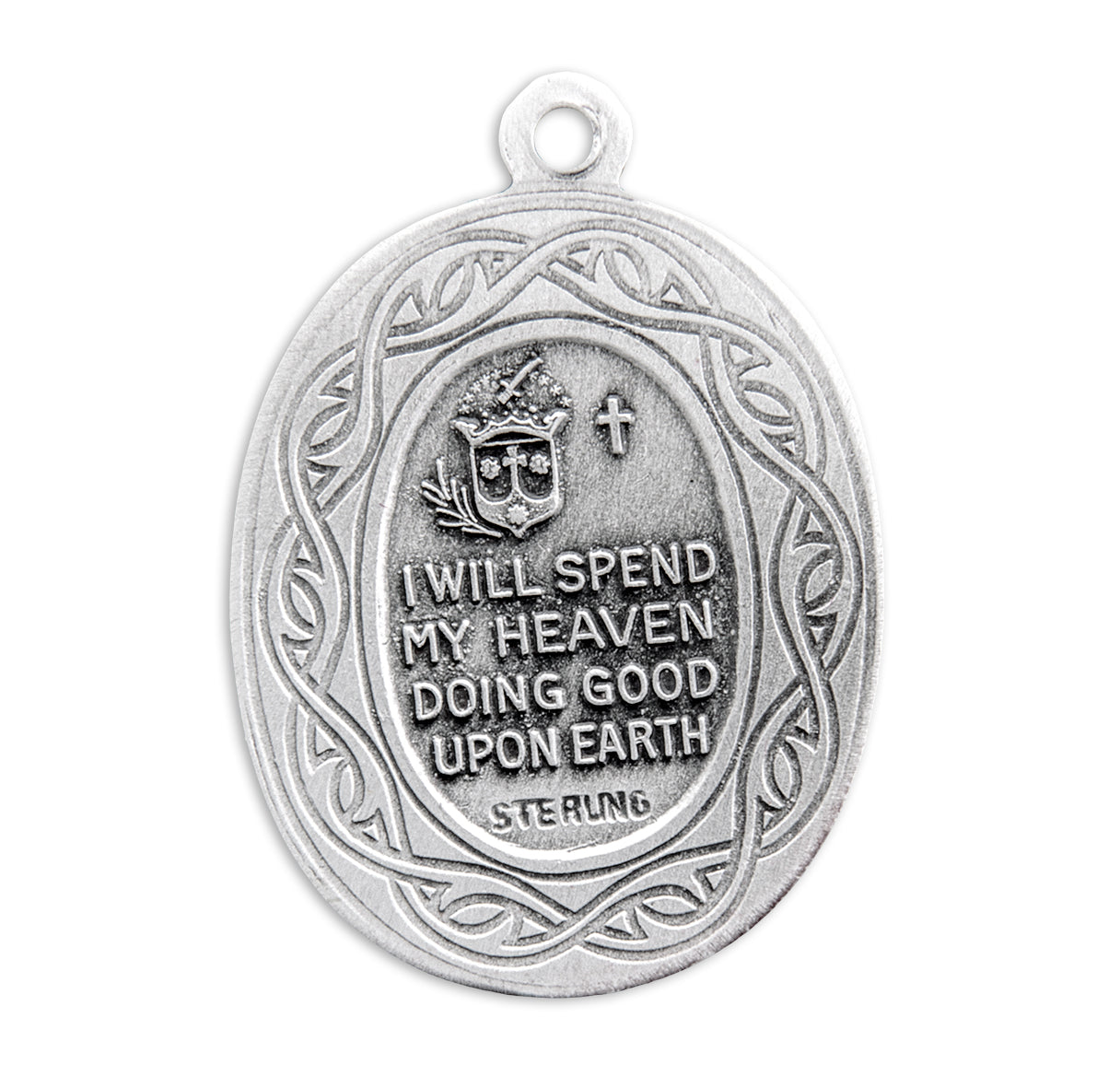Saint Therese of Lisieux Oval Sterling Silver "Crown of Thorns" Medal Pendant with Chain | .925 Silver