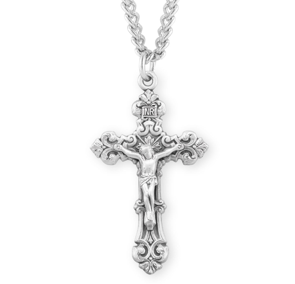 Sterling Silver Scroll Design Rosary Crucifix | .925 Silver