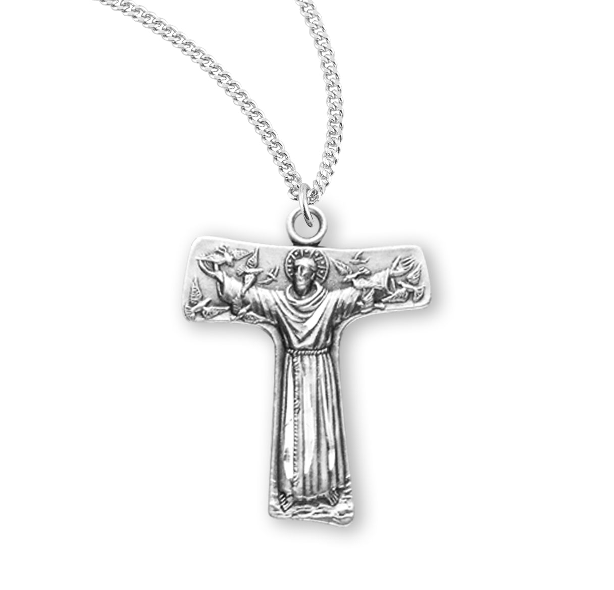 Saint Francis of Assisi "Tau" Sterling Silver Cross Medal Pendant with Chain | .925 Silver
