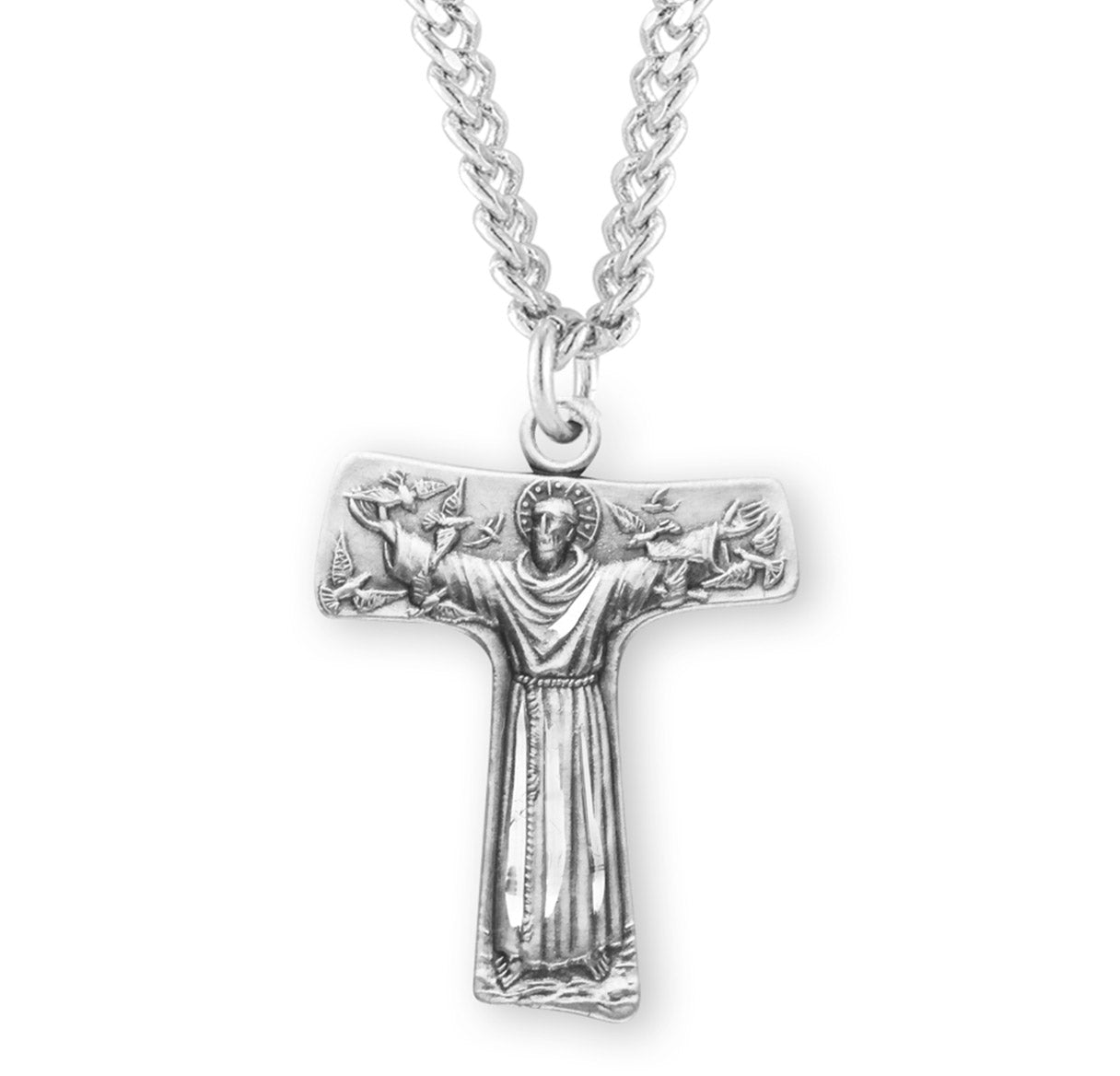 Saint Francis of Assisi "Tau" Sterling Silver Cross Medal Pendant with Chain | .925 Silver