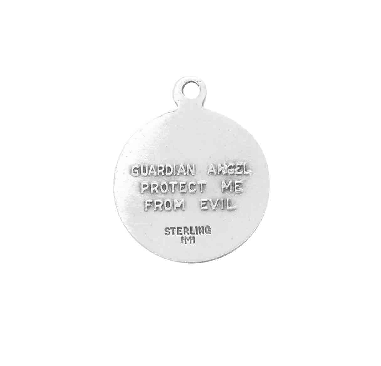 Guardian Angel Round Sterling Silver Medal Pendant with Chain | .925 Silver