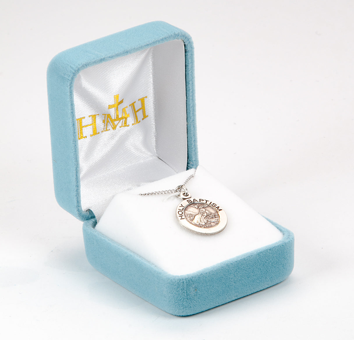 Holy Baptism Round Sterling Silver Medal Pendant with Chain | .925 Silver