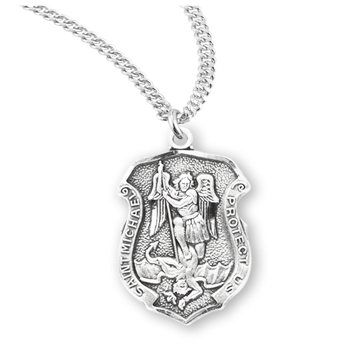 Saint Michael the Archangel Slaying Demon Sterling Silver Badge Medal Pendant with Chain | .925 Silver