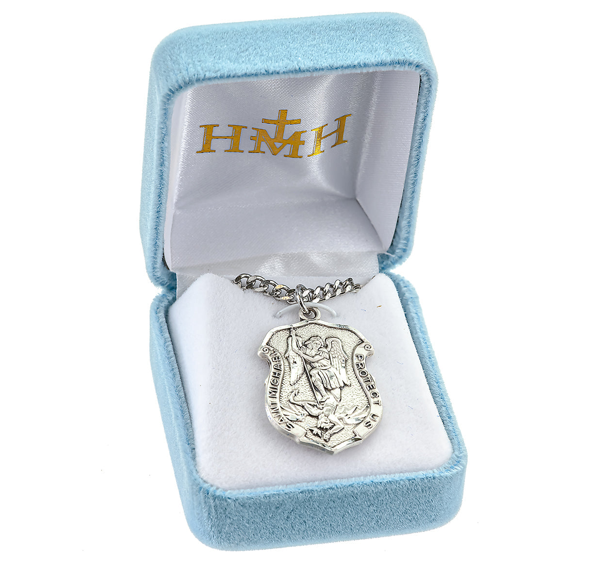 Saint Michael the Archangel Slaying Demon Sterling Silver Badge Medal Pendant with Chain | .925 Silver