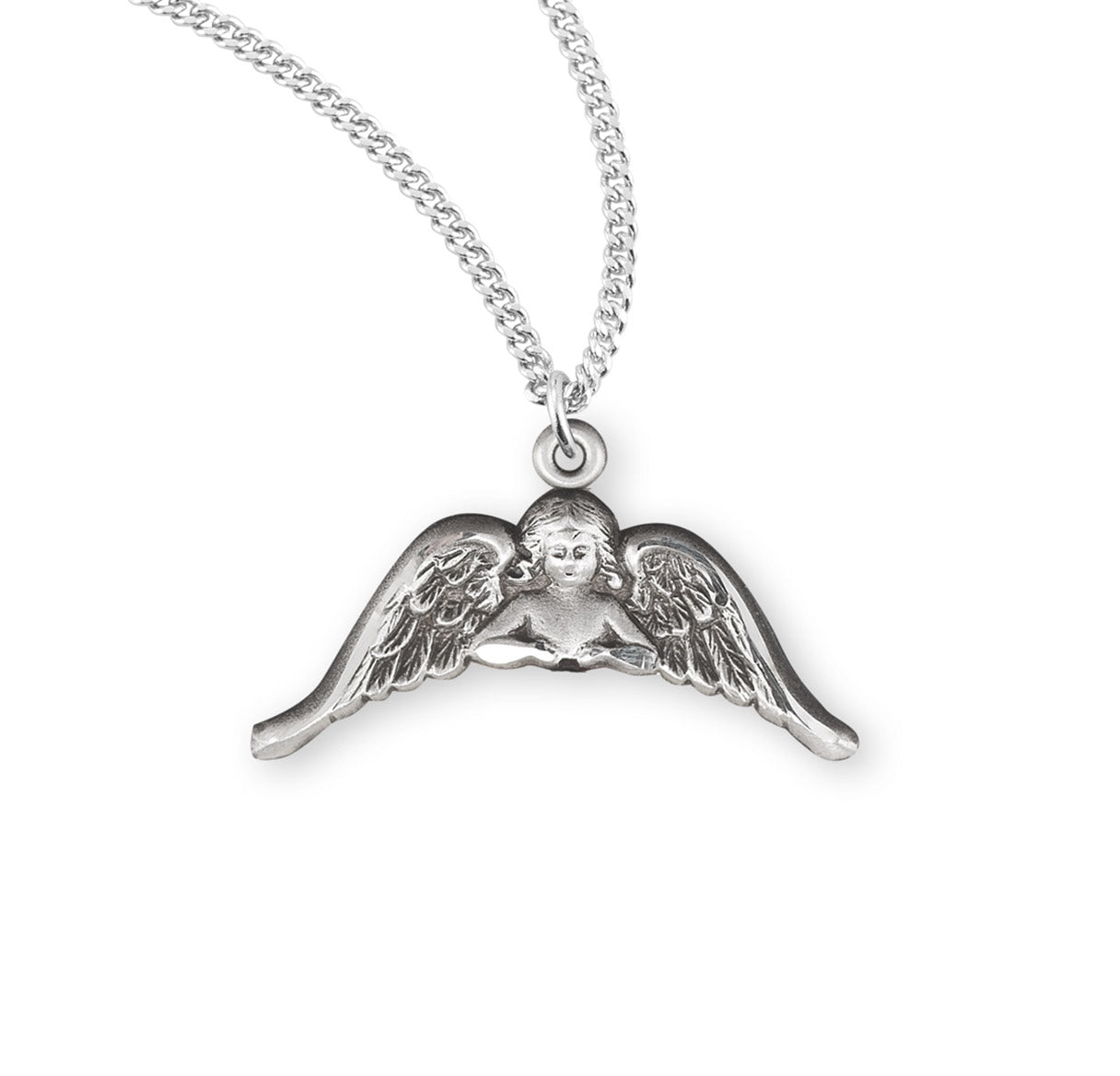 Sterling Silver Angel with Wings Medal Pendant with Chain | .925 Silver