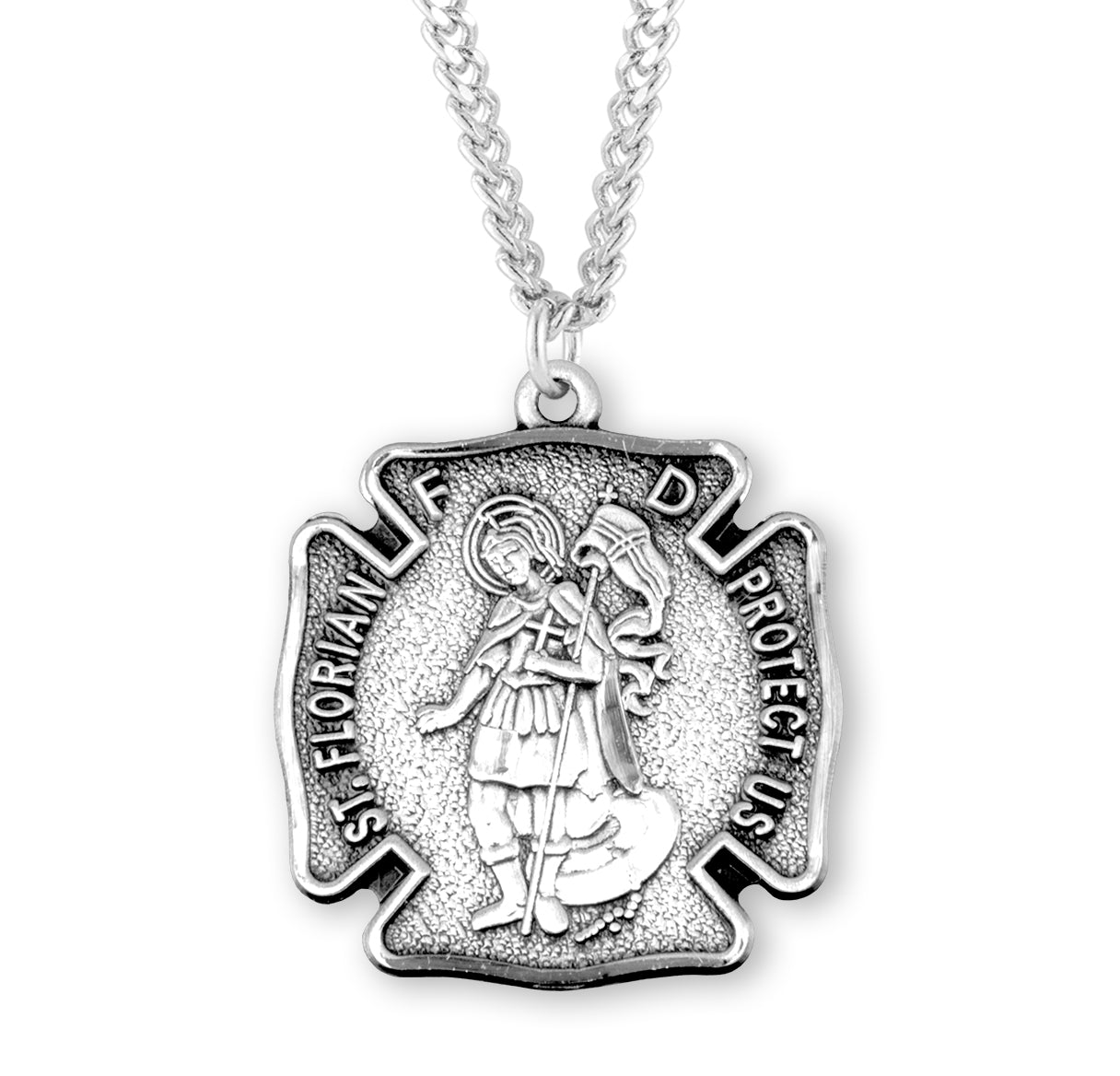 Saint Florian Sterling Silver Firefighters Medal Pendant with Chain | .925 Silver