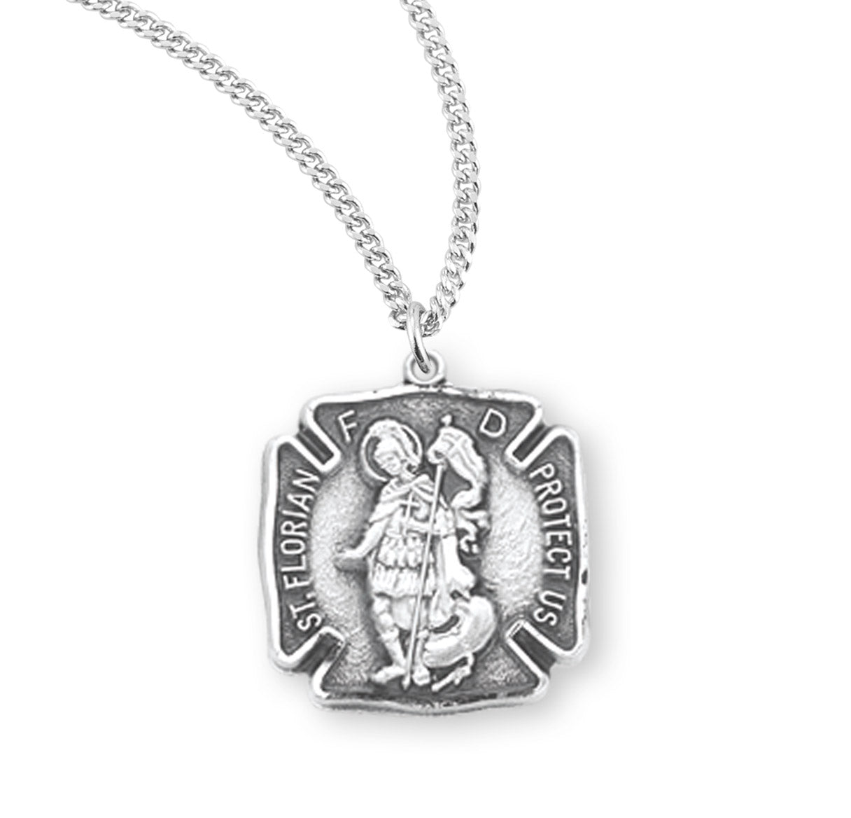 Saint Florian Sterling Silver Firefighters Medal Pendant with Chain | .925 Silver