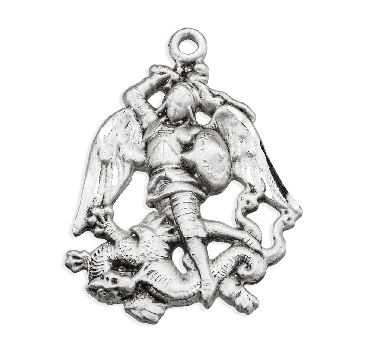 Saint Michael the Archangel Slaying Demon Sterling Silver Medal Pendant with Chain | .925 Silver
