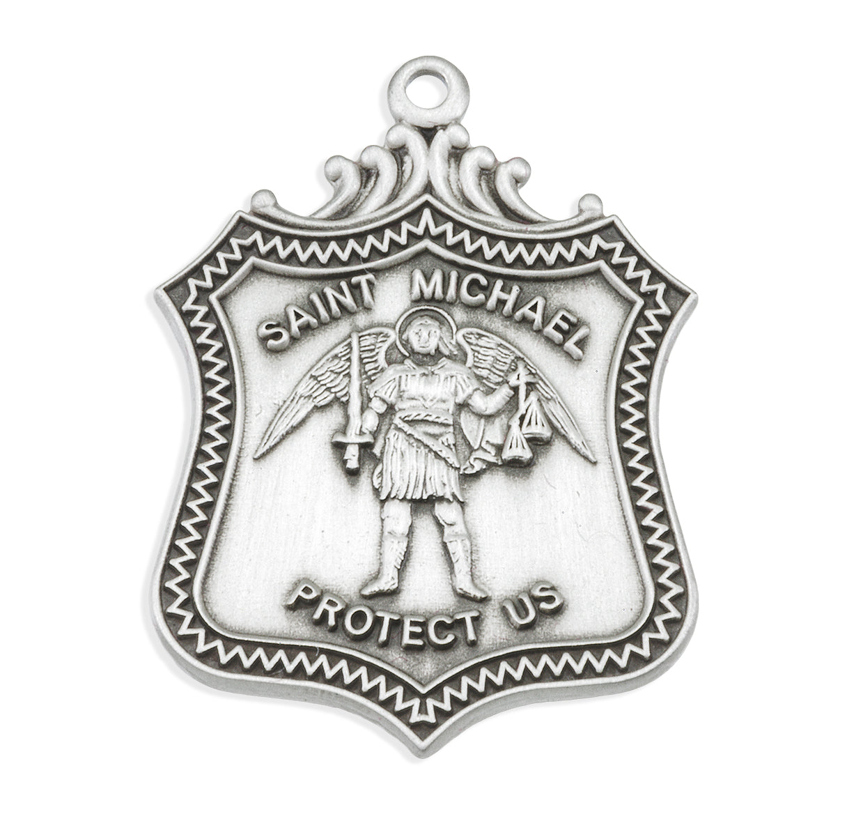 Saint Michael the Archangel Slaying Demon Sterling Silver Shield Medal Pendant with Chain | .925 Silver