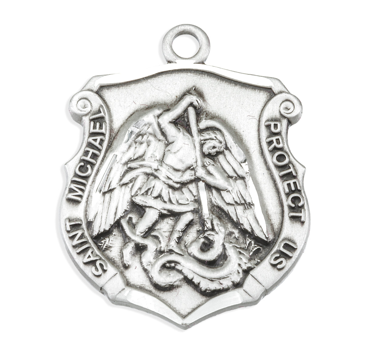 Saint Michael the Archangel Slaying Demon Sterling Silver Badge Medal Pendant with Chain | .925 Silver