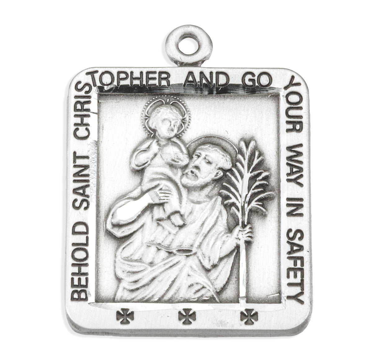 Saint Christopher Square Sterling Silver Medal Pendant with Chain | .925 Silver