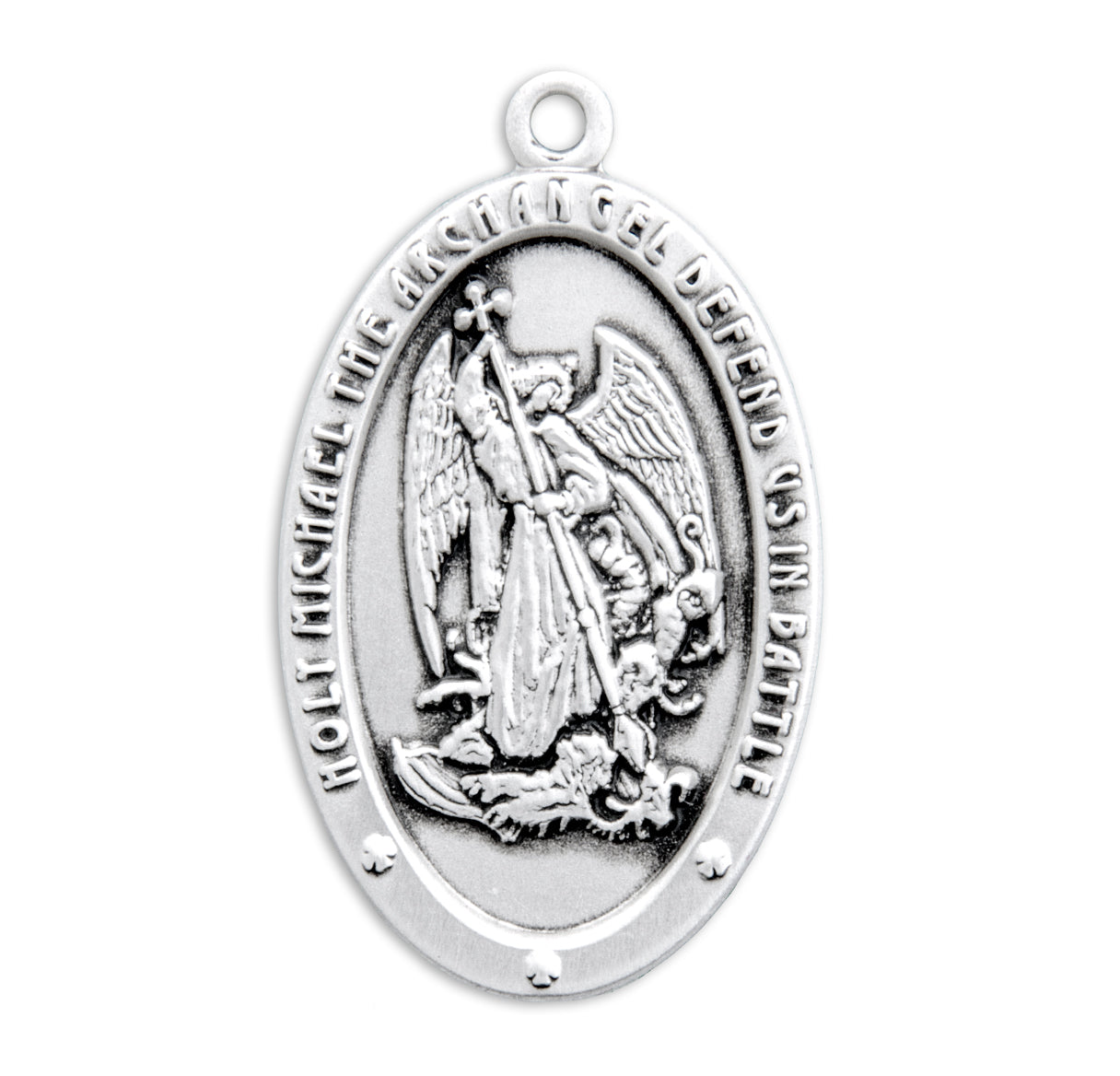 Saint Michael the Archangel Slaying Demon Archangel Oval Sterling Silver Medal Pendant with Chain | .925 Silver