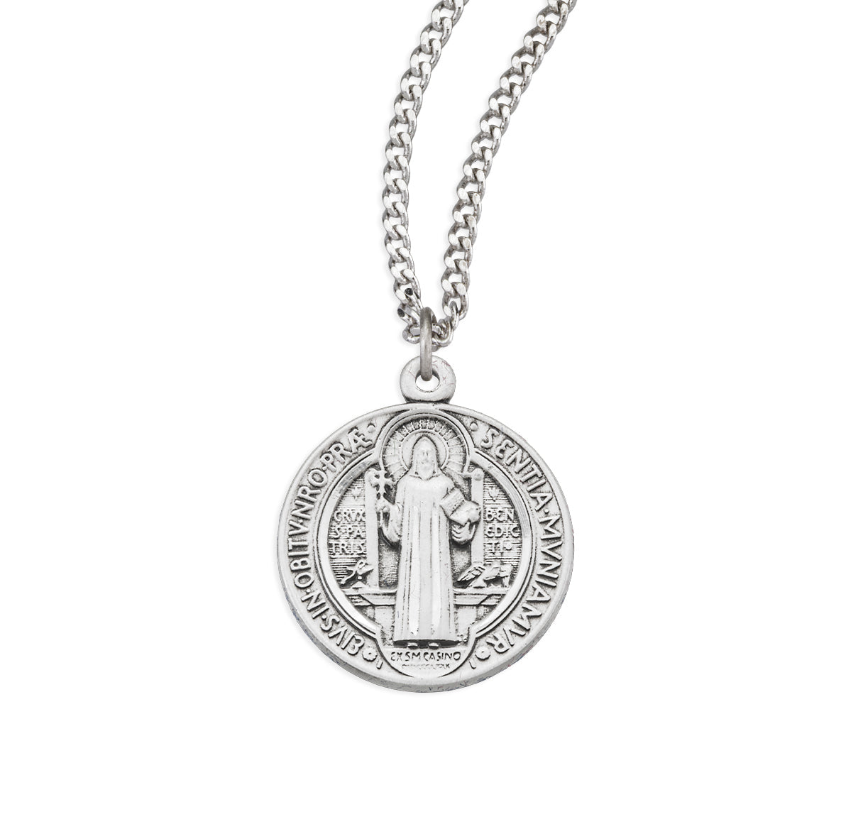 Saint Benedict Protection Round Jubilee Sterling Silver Medal Pendant with Chain | .925 Silver