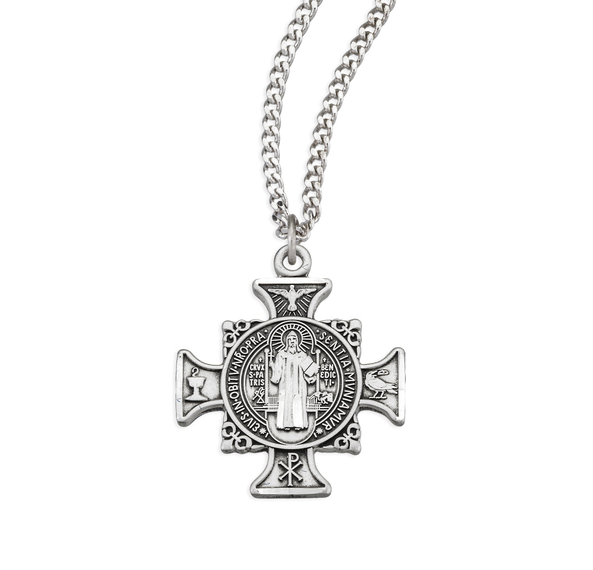 Sterling Silver Maltese Benedictine Medal Pendant with Chain | .925 Silver