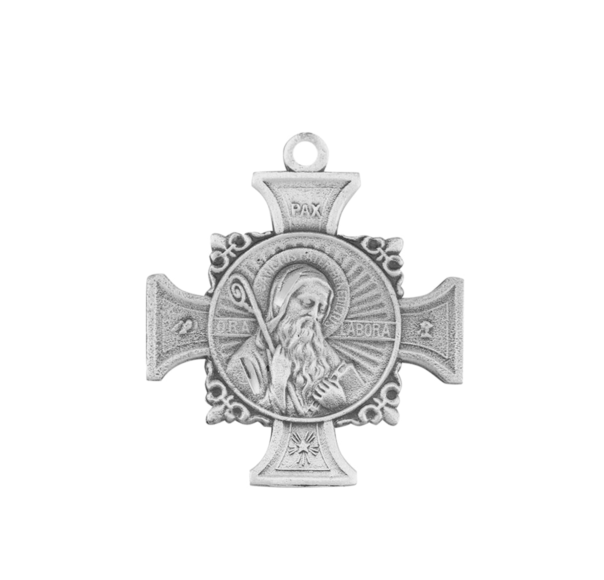 Saint Benedict Protection Bust-Cross Sterling Silver Medal Pendant with Chain | .925 Silver
