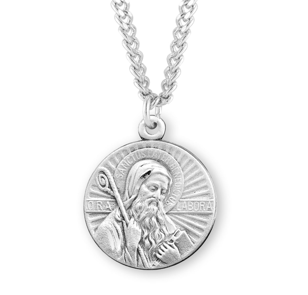 Saint Benedict Protection Round Sterling Silver Medal Pendant with Chain | .925 Silver