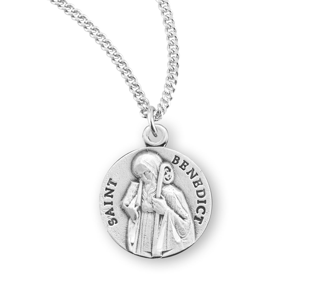 Saint Benedict Protection Round Sterling Silver Medal Pendant with Chain | .925 Silver