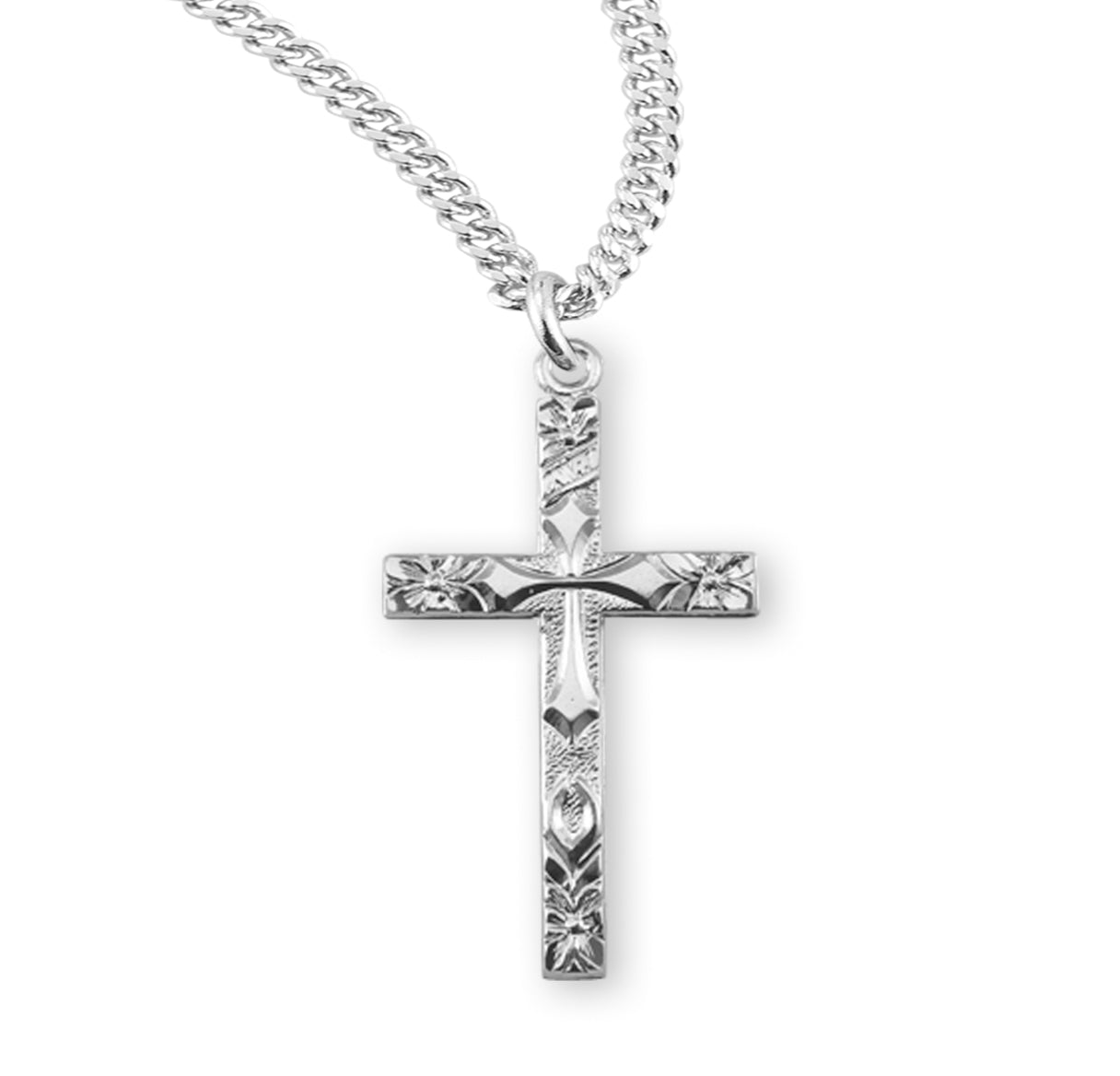 Sterling Silver Flower Tipped Cross Necklace | .925 Silver