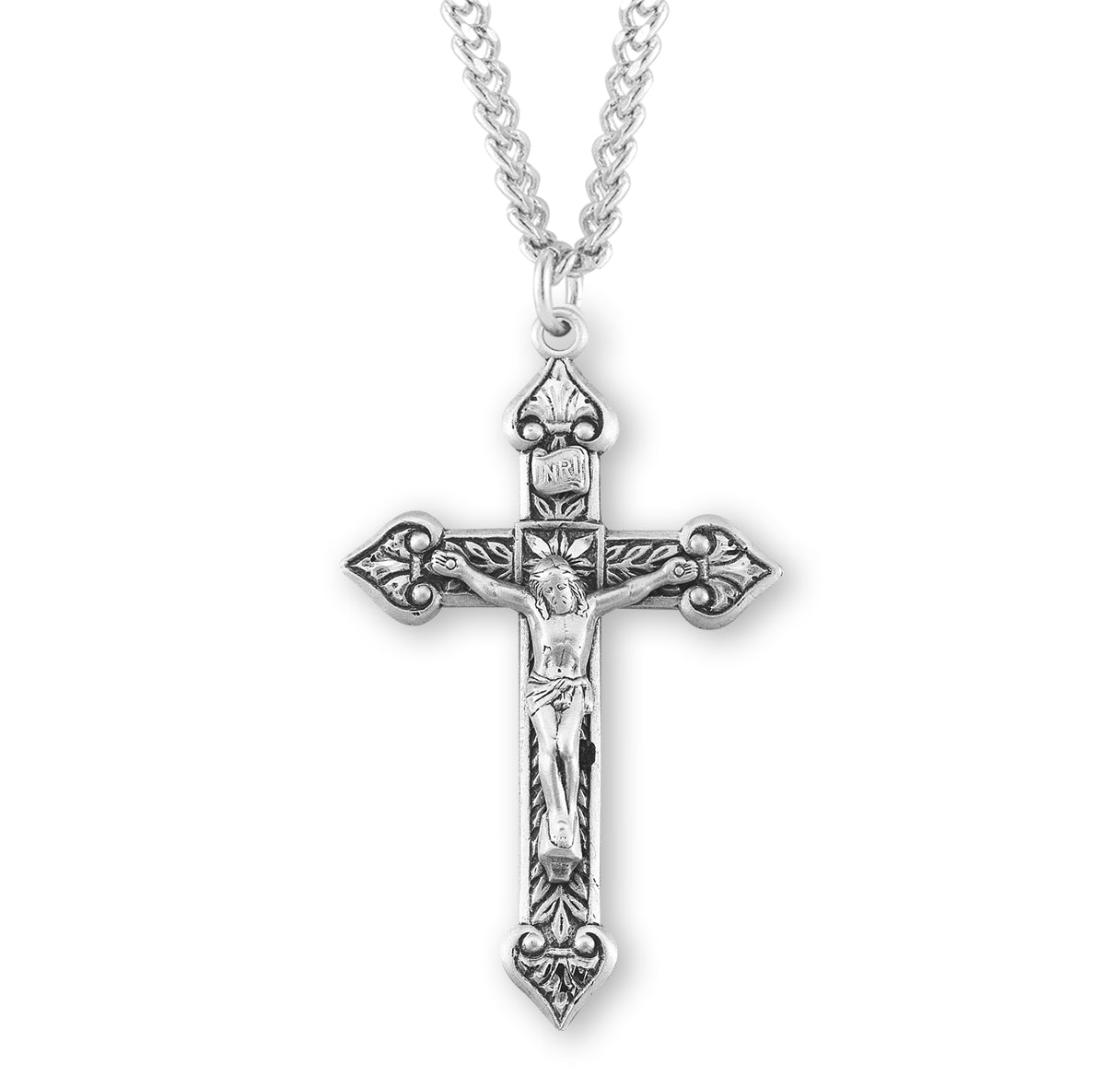 Leaf Design Sterling Silver Crucifix Necklace | .925 Silver