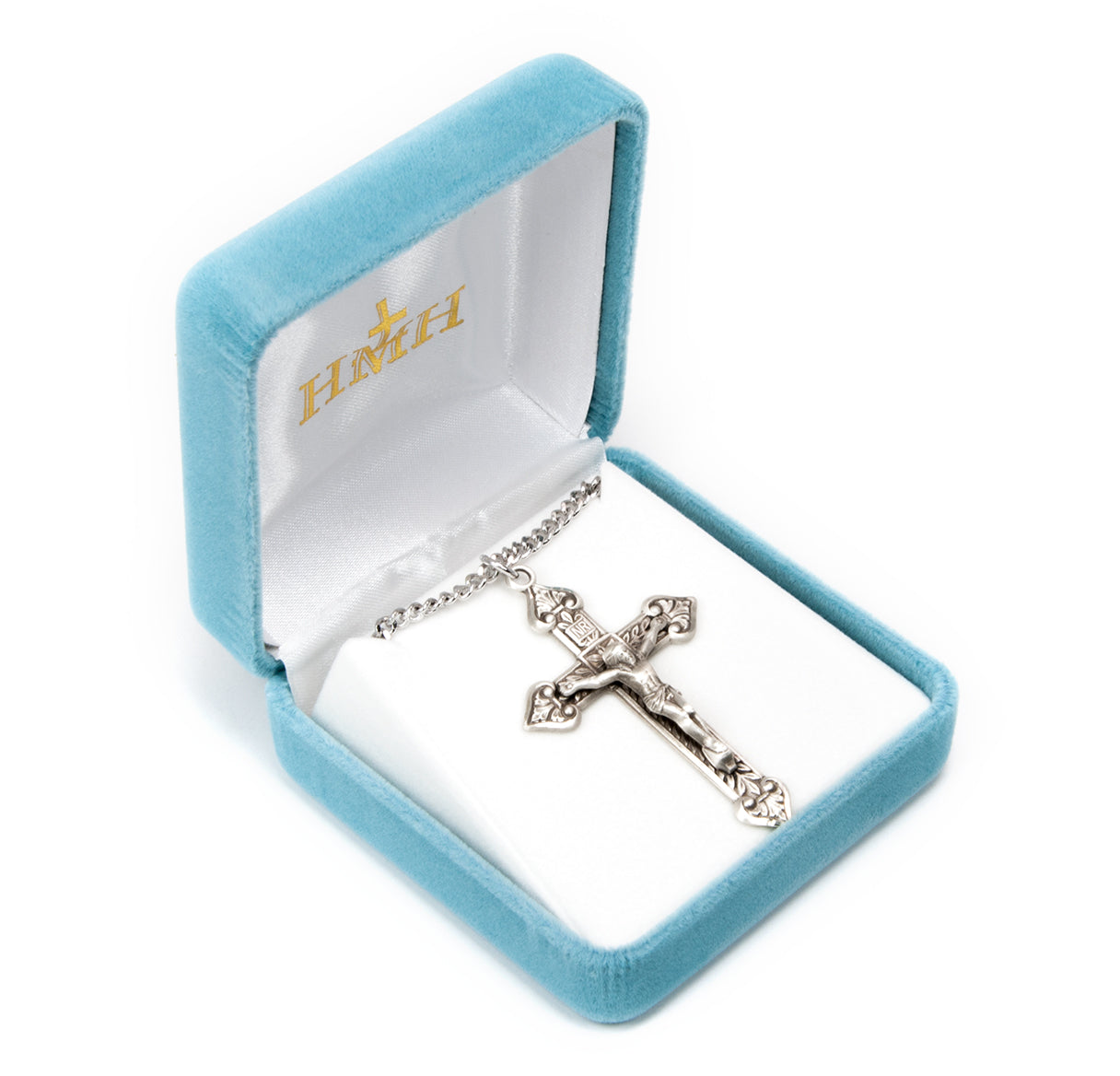 Leaf Design Sterling Silver Crucifix Necklace | .925 Silver