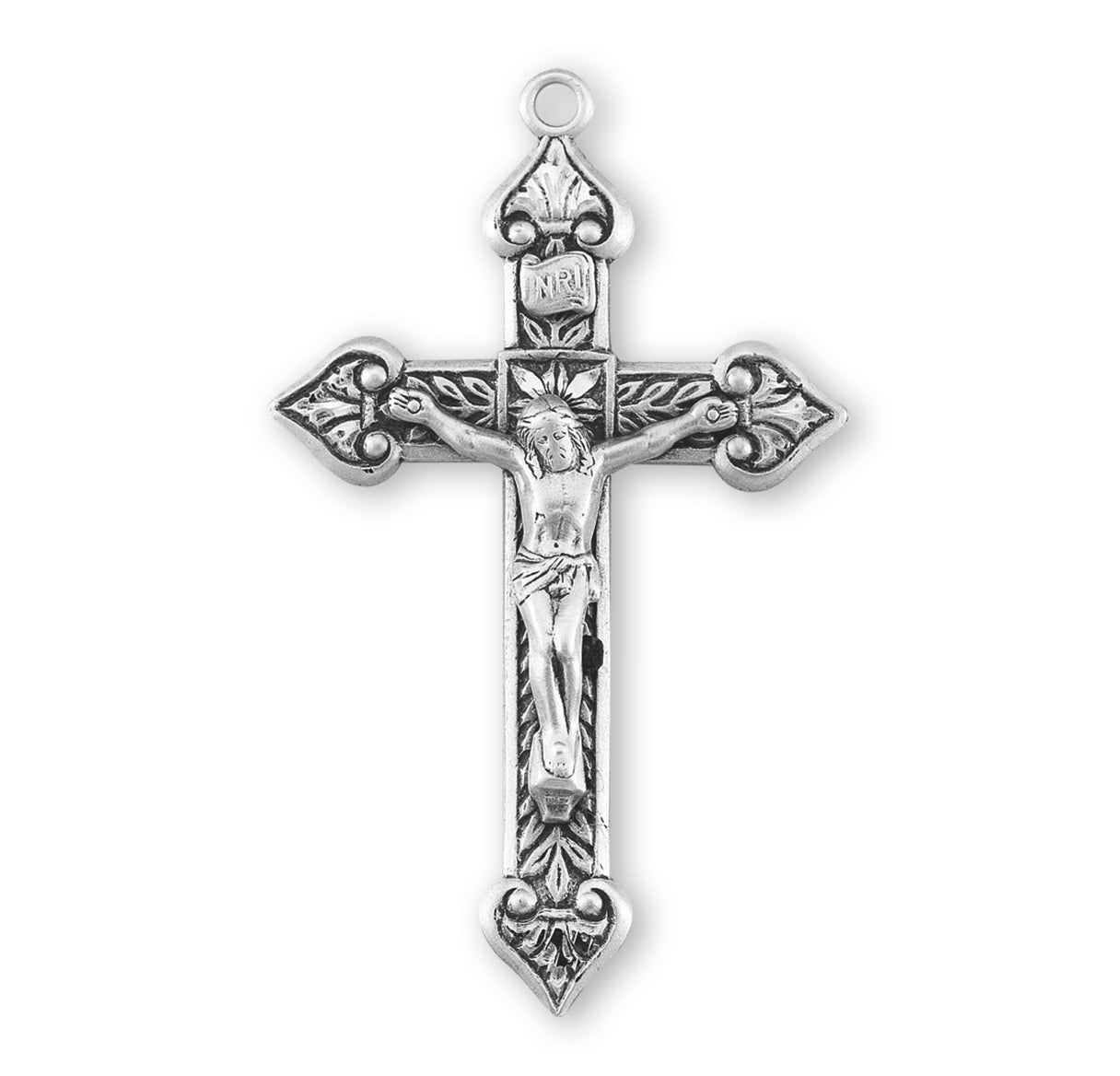 Leaf Design Sterling Silver Crucifix Necklace | .925 Silver