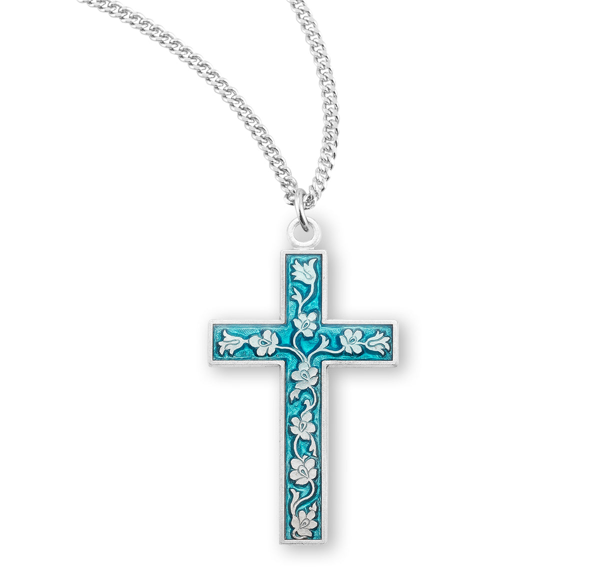 Blue Enameled Sterling Silver Cross Necklace | .925 Silver