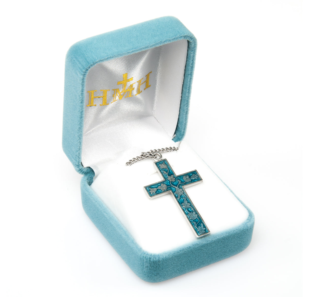 Blue Enameled Sterling Silver Cross Necklace | .925 Silver