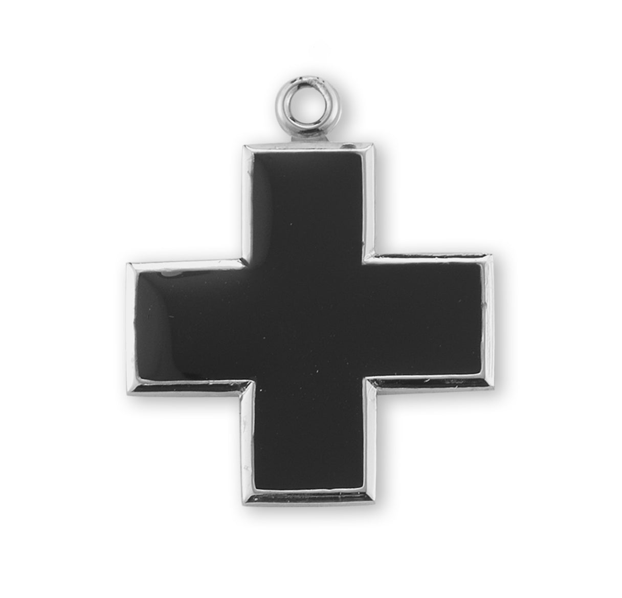 Wide Sterling Silver Black Enameled Cross Necklace | .925 Silver